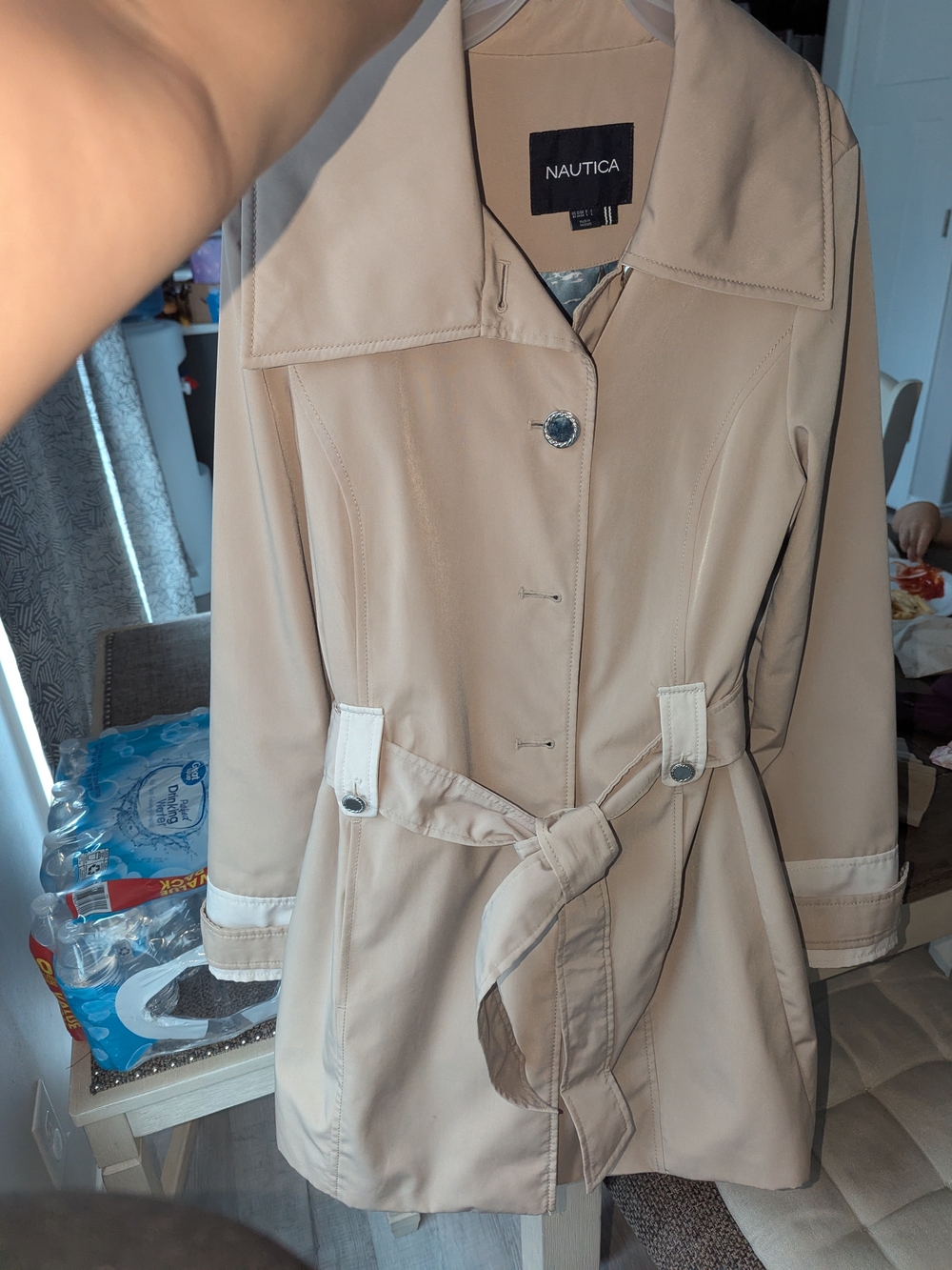 Nautica Women's Light Beige Trench Coat with Tie Belt